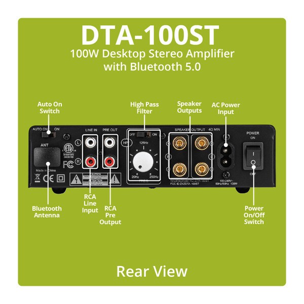 Main product image for Dayton Audio DTA-100ST 100W Desktop Stereo Amplifier with Bluetooth 5.0300-3807